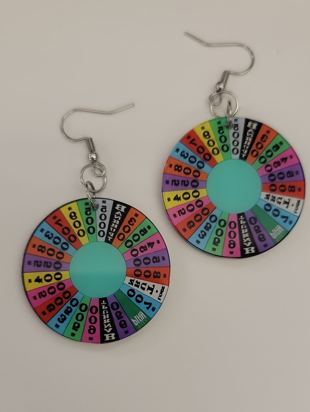 Colorful Wheel Game Dangle Earrings - Turquoise Center